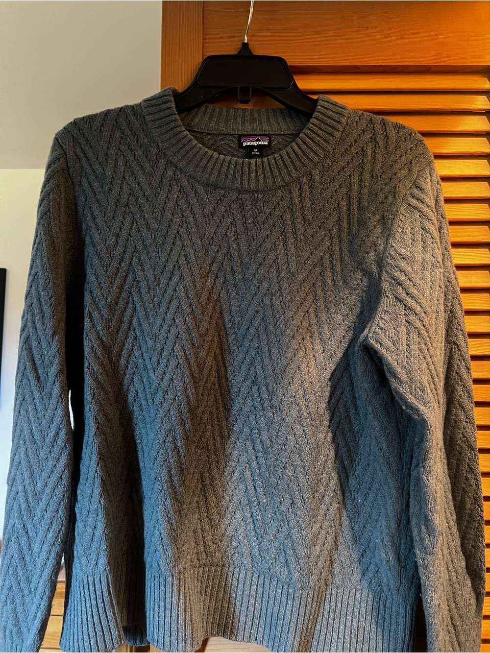 Patagonia Women’s Slate Gray Chevron Cable Crewneck Sweater